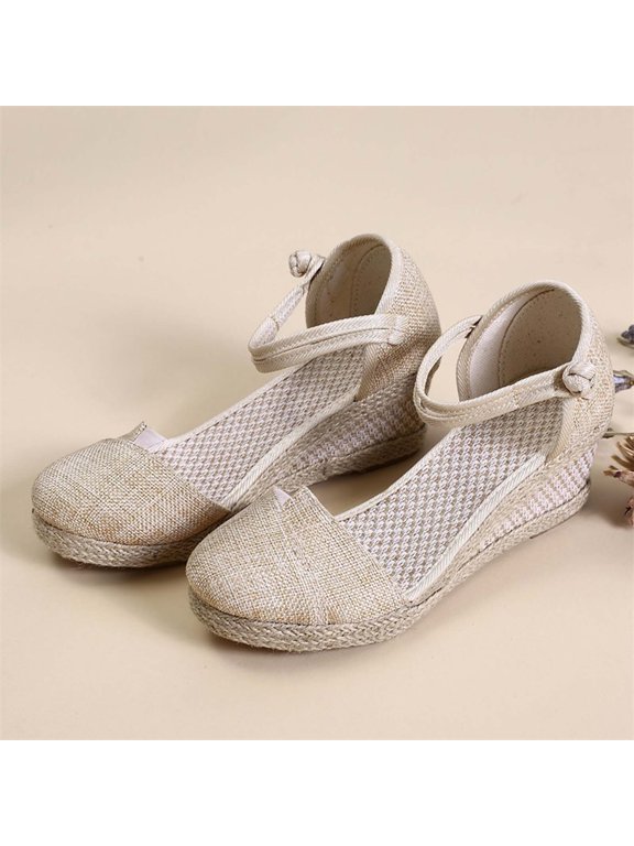 Sandals On Clearance,Summer Sandals Womens Closed Toe Wedges Shoes Fashion Slingback Mid Low Heel Canvas Dress Sandals Womens Sandals