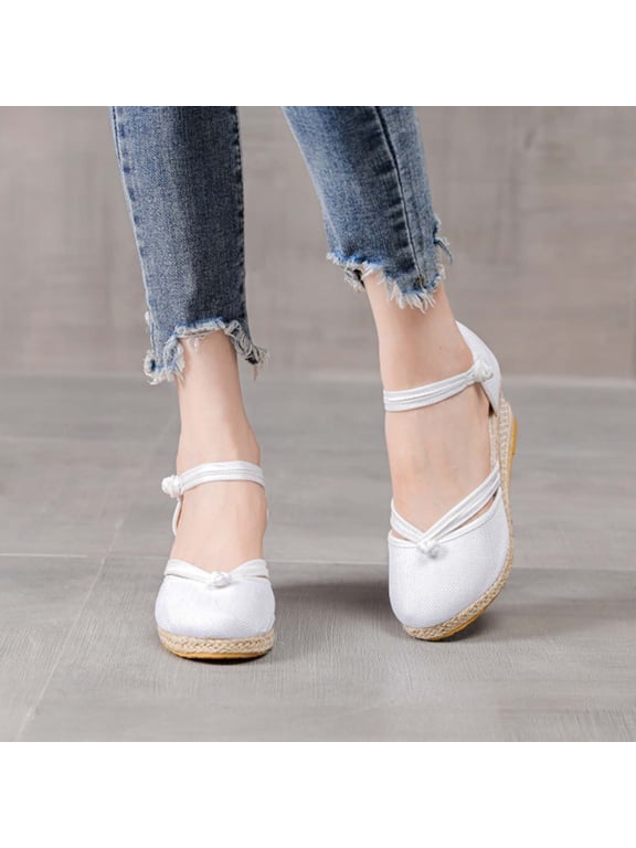 Sandals On Clearance,Summer Sandals Womens Closed Toe Wedges Shoes Fashion Slingback Mid Low Heel Canvas Dress Sandals Womens Sandals