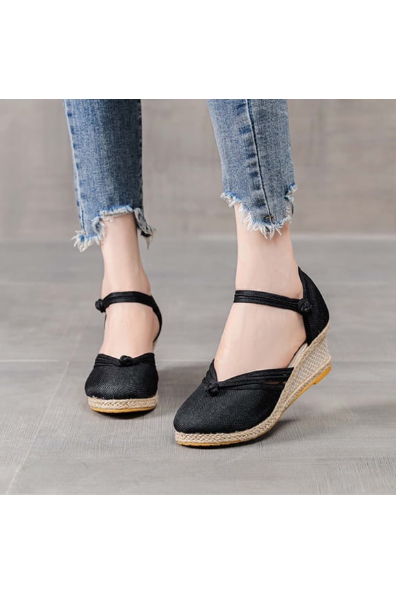 Sandals On Clearance,Summer Sandals Womens Closed Toe Wedges Shoes Orthopedic Slingback Mid Low Heel Canvas Dress Sandals Womens Sandals