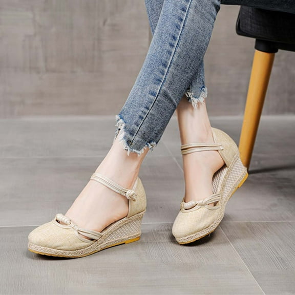 Sandals On Clearance,Summer Sandals Womens Closed Toe Wedges Shoes Orthopedic Slingback Mid Low Heel Canvas Dress Sandals Womens Sandals