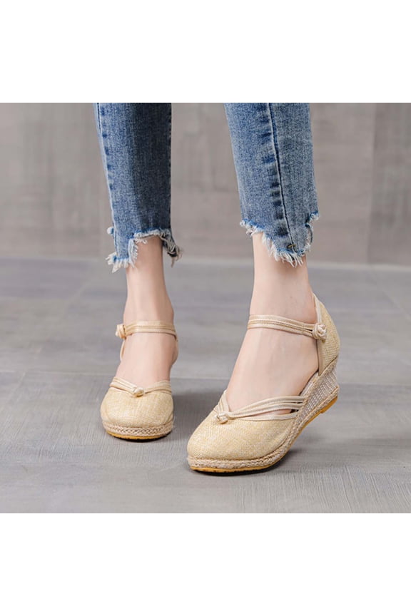 Sandals On Clearance,Summer Sandals Womens Closed Toe Wedges Shoes Orthopedic Slingback Mid Low Heel Canvas Dress Sandals Womens Sandals
