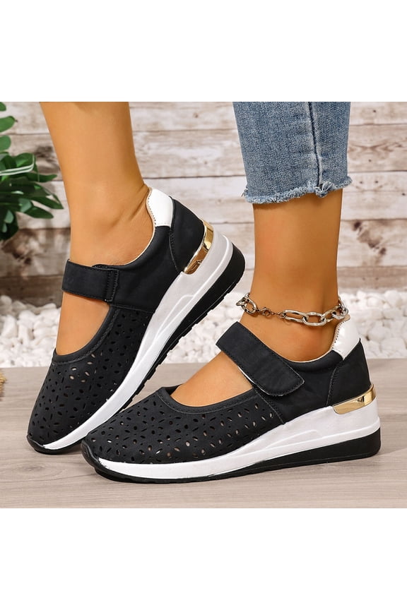 Sandals Oofos Women Sandals Women's Fashion Casual Spring And Summer Comfortable Hollow Breathable Thick Bottom Wedge Heel Round Toe Cap Toe Sandals Black