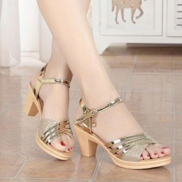 Sandals for Women 2024 Deals! Nilvkv Summer Women Sandals Chunky Heel High Heel Platform One Buckle Women Shoes Women's Chunky Heel Sandals Casual Comfort Walking Sandals