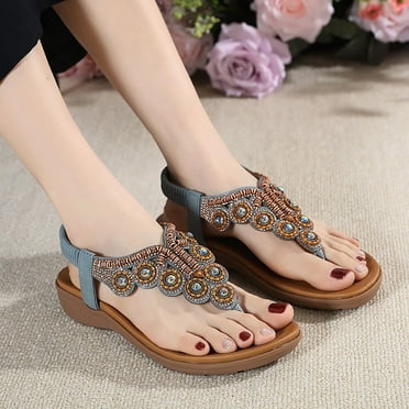 Sandals for Women 2024 Deals! Nilvkv Thong Toe Rhinestone Slippers Women Round Head Outer Wear Solid Color Low-heeled Flip-flops Women's Flat Sandals Casual Comfort Walking Sandals