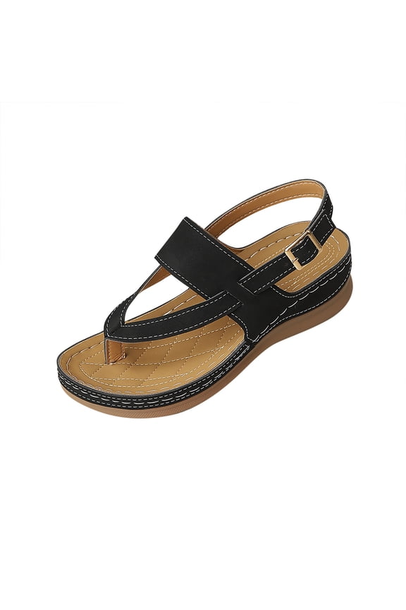 Sandals for Women 2025 Wedge Open Toe Summer Women's Trendy Solid Color Ankle Strap Women Footwear Comfortable Walking Beach Sandals for Women Black 9.5