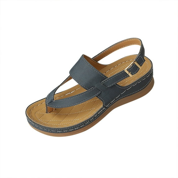 Sandals for Women 2025 Wedge Open Toe Summer Women's Trendy Solid Color Ankle Strap Women Footwear Comfortable Walking Beach Sandals for Women Navy 6