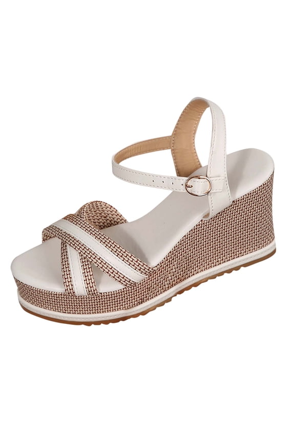 Sandals for Women 2025 Wedge Open Toe Summer Women's Trendy Solid Color Espadrilles Women Footwear Comfortable Ankle Strap Walking Beach Shoes White 7