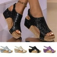 thumbnail image 1 of Sandals for Women 2025, Xunlbb Spring And Summer New Fish Mouth Glitter Beach Thick Bottom Elastic Set Foot With Wedge Sandals Sandals for Women(Black,Size:36), 1 of 8