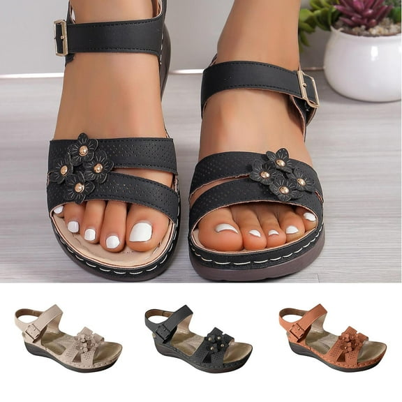Sandals for Women 2025, Xunlbb Summer New foreign Trade Large Size Wedge With Fish Mouth Solid Color Large Size One Line Buckle Beach Sandals(Black,Size:36)