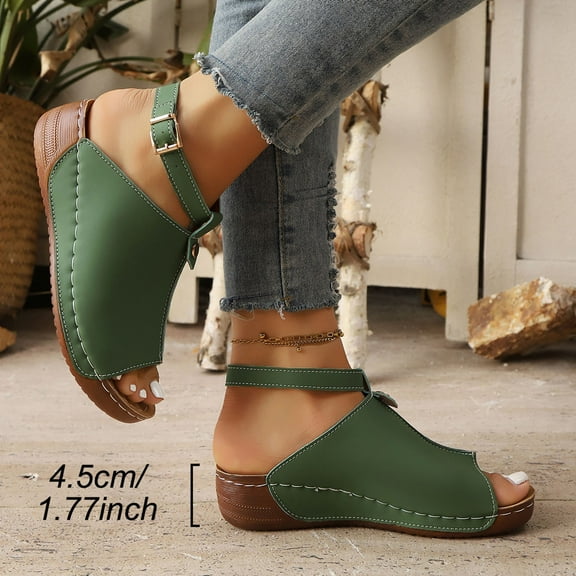 Sandals for Women 2025, Xunlbb Women's Fashion Casual Spring And Summer New Beach Versatile Fish Mouth Open Toe Wedge Heel Thick Bottom Sandals(Olive Green,Size:36)