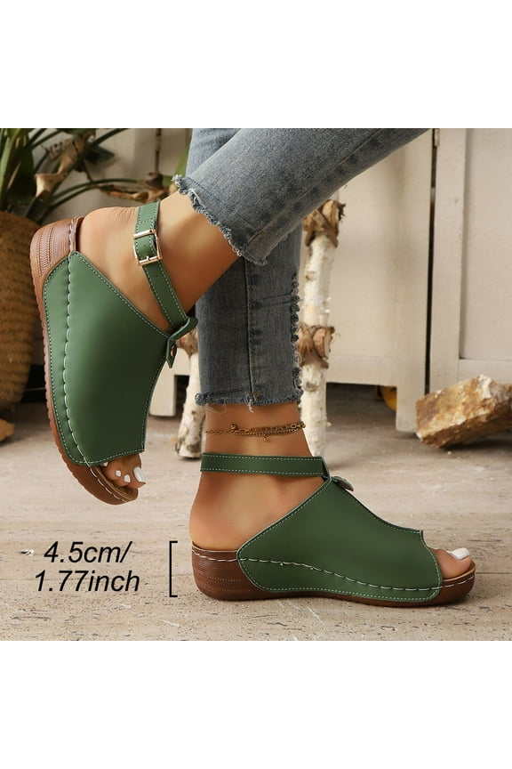 Sandals for Women 2025, Xunlbb Women's Fashion Casual Spring And Summer New Beach Versatile Fish Mouth Open Toe Wedge Heel Thick Bottom Sandals(Olive Green,Size:36)