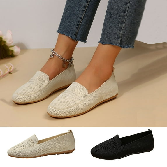 Sandals for Women 2025, Xunlbb Women's Fashion Casual Spring And Summer New Flat-Bottomed Shallow-Mouth Shoes Low-Top Slip-On Mesh Work Shoes(Black,Size:36)