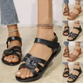 thumbnail image 1 of Sandals for Women 2025, Xunlbb Women's Fashion Casual Summer New Solid Color Strap Comfortable Flat Versatile Roman Beach Shoes Sandals(Black,Size:36), 1 of 9