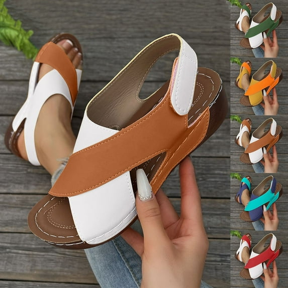 Sandals for Women 2025, Xunlbb Women's Fashion Casual Summer New Style Wedge Heel Outdoor Wear Contrast Color Breathable Thick-Soled Sandals(Blue,Size:36)