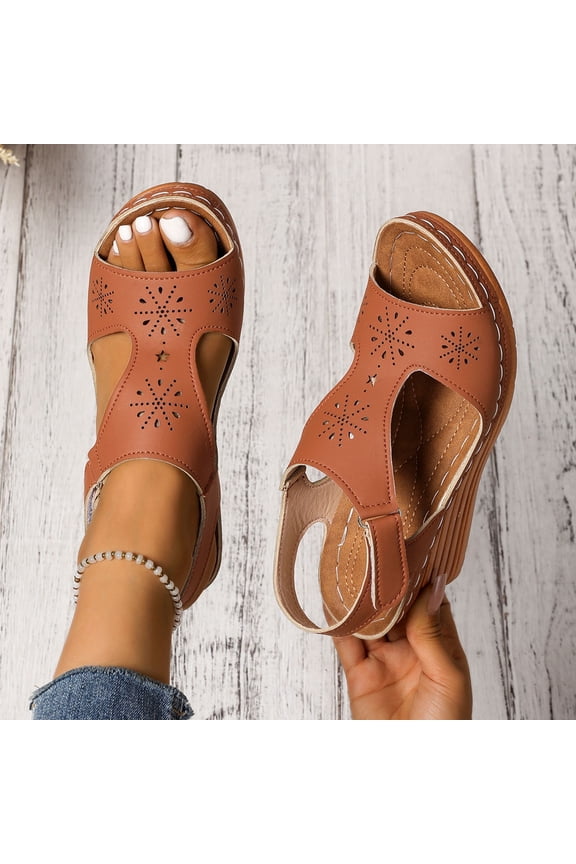Sandals For Women Arch Support Wedge Open Toe Ankle Straps Peep Toe Solid Color High Heel Shoes Women Dressy Comfortable Summer Casual Sandals Brown 41