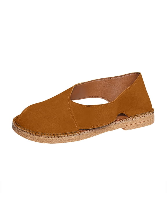 Sandals for Women Casual Soft Cushion Lightweight Comfortable Shoes Ladies Fashion Vintage Roman Soft Leather Handmade Closed Toe Side Hollow Breathable Slip On Sandals
