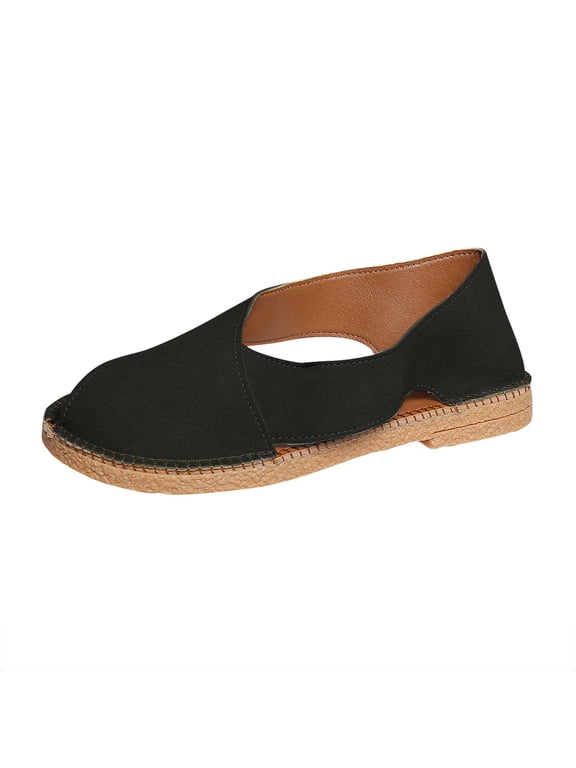 Sandals for Women Casual Soft Cushion Lightweight Comfortable Shoes Ladies Fashion Vintage Roman Soft Leather Handmade Closed Toe Side Hollow Breathable Slip On Sandals
