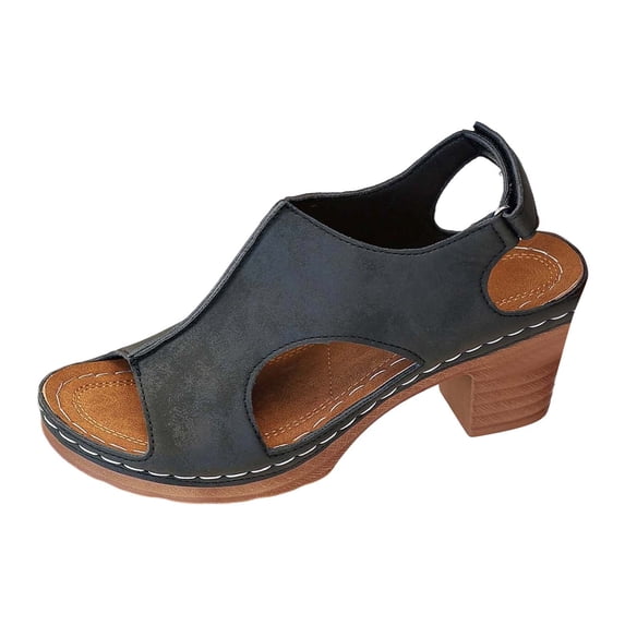 Sandals for Women Heel Ankle Strap Wedge Casual On Beach Open Toe Summer Shoes High Heels Peep T-Strap Cutout Back Comfy Heeled Dressy Low Arch Support Vacation Sandal