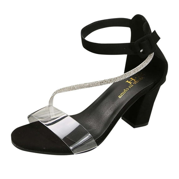 Sandals for Women Chunky Heel Open Toe Summer Trendy Thick Heel Sandals Solid Color Ankle Strap Women Footwear Women Beach Vacation Holiday Vintage Fashion Black 5.5