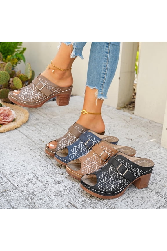 Sandals Women Chunky Heel Peep Toe Slip-on Casual Outdoor Beach Shoes Spring Summer Versatile Lightweight Comfortable Sandals Outerwear