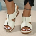 thumbnail image 1 of Sandals for Women , Orthopedic Shoes for Women Plantar Fasciitis, Comfort Wedge Sandals, Open Toe Ankle Strap Sandals, Summer Wide Fit Cushion Walk Leather Sandals with Arch Support Beige 6, 1 of 7