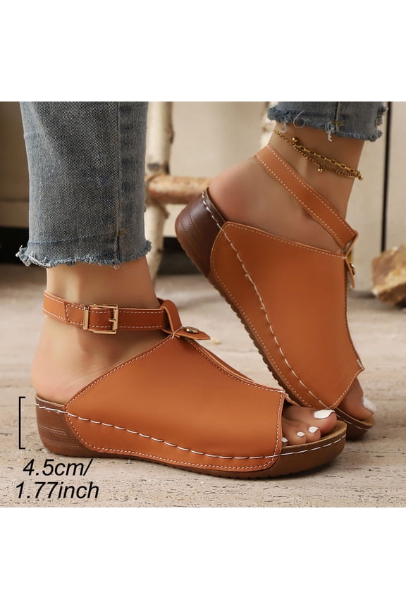 Sandals for Women Clearance, Xunlbb Women's Fashion Casual Spring And Summer New Beach Versatile Fish Mouth Open Toe Wedge Heel Thick Bottom Sandals(Brown,Size:42)