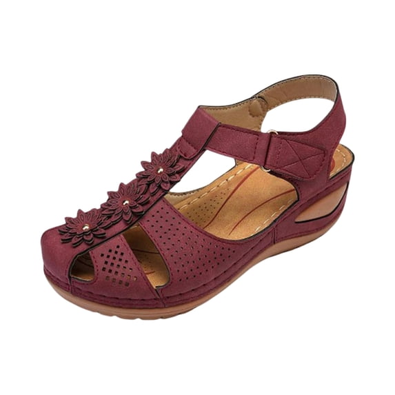 Sandals For Women Closed Toe Floral Applique Sandals Breathable Perforated Upper Hook And Loop Ankle Strap Soft Sole Summer Casual Shoes Casual Dressy 2026 Shoes Comfort Summer Slides