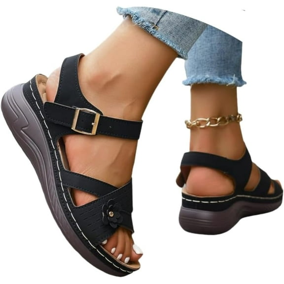 Sandals Women Comfortable Sandals Summer Open Toe Comfortable Sandal Walking Vacation Beach Dressy Trendy Shoes  Wide Shoes with foot arch pad
