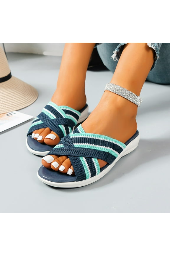Sandals Women Criss Cross Strap Slipper Dressy Summer Open Toe Sandals Comfortable Arch Support Sandal for Beach