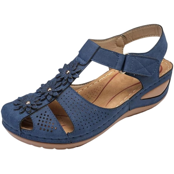 Sandals Women Dressy Summer Closed Toe Wedge Platform Sandals Vintage Casual Hollow Out Orthopedic Shoes Comfy Bohemia Gladiator Ladies Shoes, 41