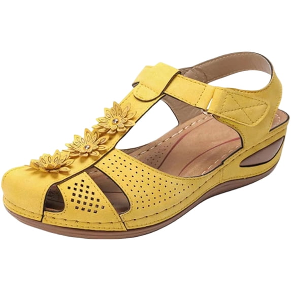 Sandals Women Dressy Summer Closed Toe Wedge Platform Sandals Vintage Casual Hollow Out Orthopedic Shoes Comfy Bohemia Gladiator Ladies Shoes, 43