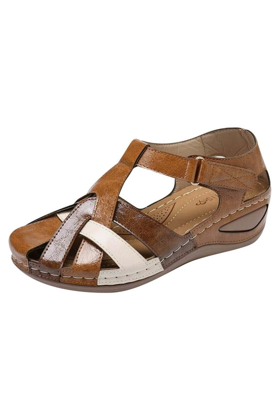 Sandals Women Dressy Summer Closed Toe Wedge Platform Sandals Vintage Casual Hollow Out Orthopedic Shoes Comfy Bohemia Gladiator Ladies Shoes
