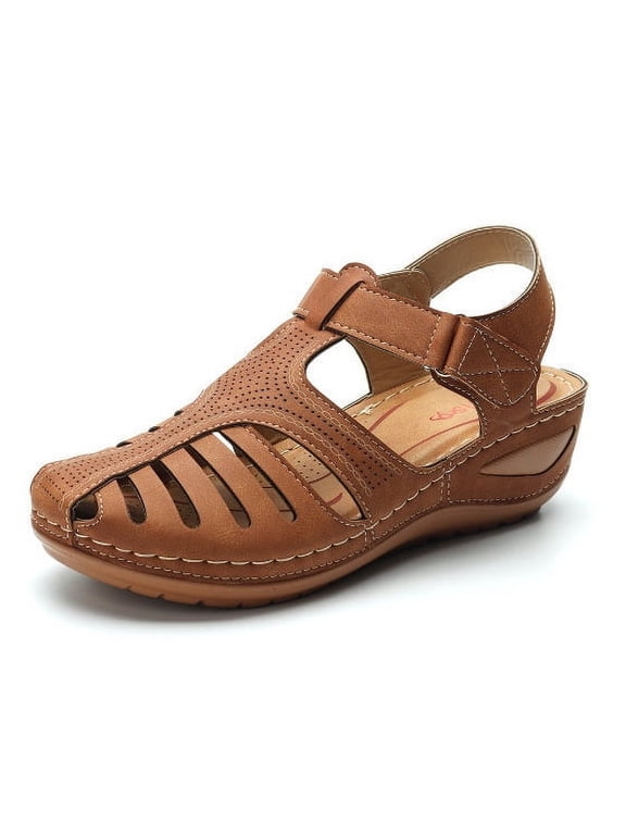 Sandals Women Dressy Summer Closed Toe Wedge Sandals Vintage Casual Hollow Out Shoes