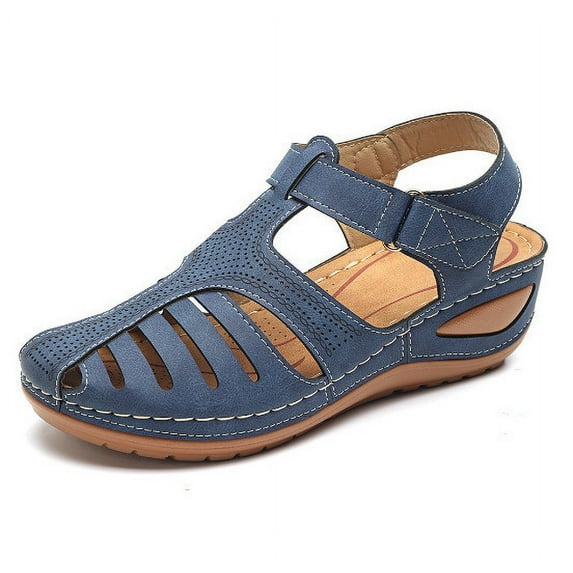 Sandals Women Dressy Summer Closed Toe Wedge Sandals Vintage Casual Hollow Out Orthopedic Shoes