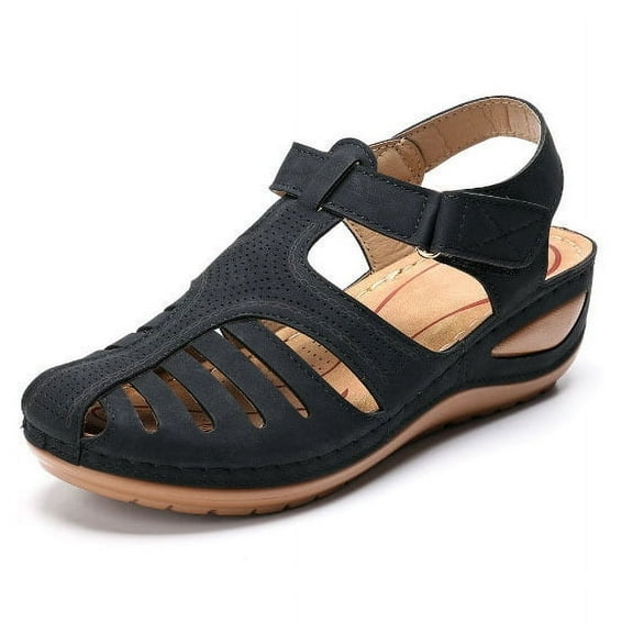 Sandals Women Dressy Summer Closed Toe Wedge Sandals Vintage Casual Hollow Out Shoes