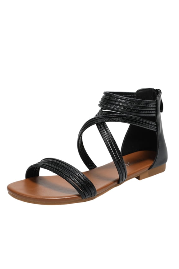 Sandals Women Dressy Summer Flat Strappy Cute Casual Beach shoes Gladiator Sandals Cute Strappy Sandals with Zipper Summer Shoes Black Women Sandal