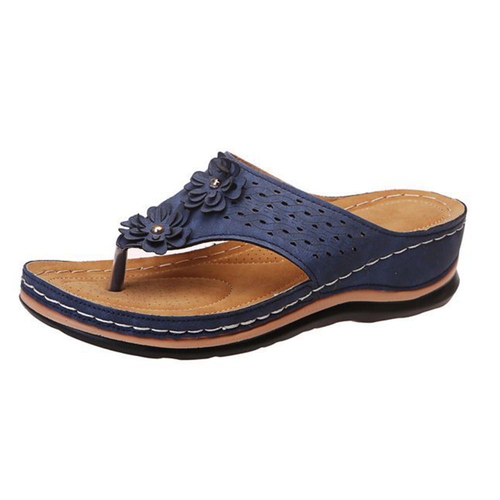 navy blue leather flip flops