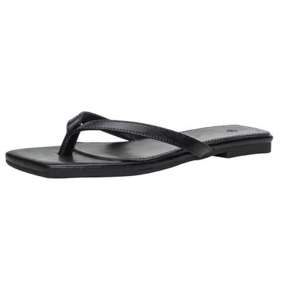 Sandals Women Dressy Summer, Thong Wedge Sandals, Thong Sandals for Women, Flip Flops for Women Comfortable Square Toe Beach Sandals Slip On Leather Thong Flat Sandals Dressy, Black 5