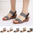 thumbnail image 1 of Sandals Women Dressy Wedge Closed Toe Elastic Strap Shoes Summer Fashion Casual Hollow Woven Pointed Toe Outdoor Indoor Vacation Beach Sandals, 1 of 9