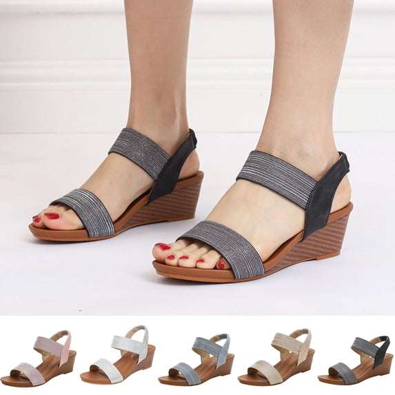 Sandals Women Dressy Wedge Closed Toe Elastic Strap Shoes Summer Fashion Casual Hollow Woven Pointed Toe Outdoor Indoor Vacation Beach Sandals