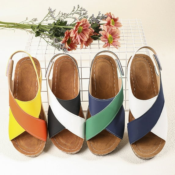 Sandals Women Dressy Wedge Open Toe Casual Daily Slipper Casual Summer Shoes for Women Beach Vacation Casual Flower Breathable Flat Sandals