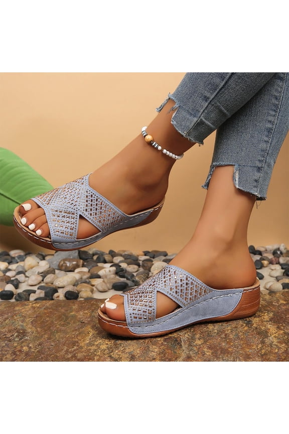 Sandals Women Dressy Wedge Open Toe Slip-on Leisure Shoes for Spring Summer Casual Daily Holiday Beach