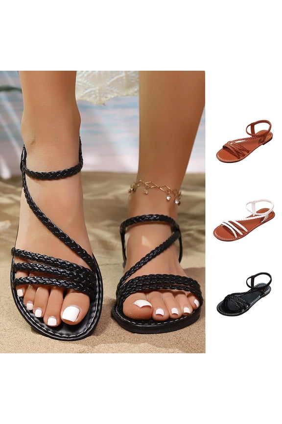 Sandals Women Dressy Women's Fashion Casual Summer Style Solid Color Sand Thick Bottom-Strap -Open Toe Beach Sandals Black 36