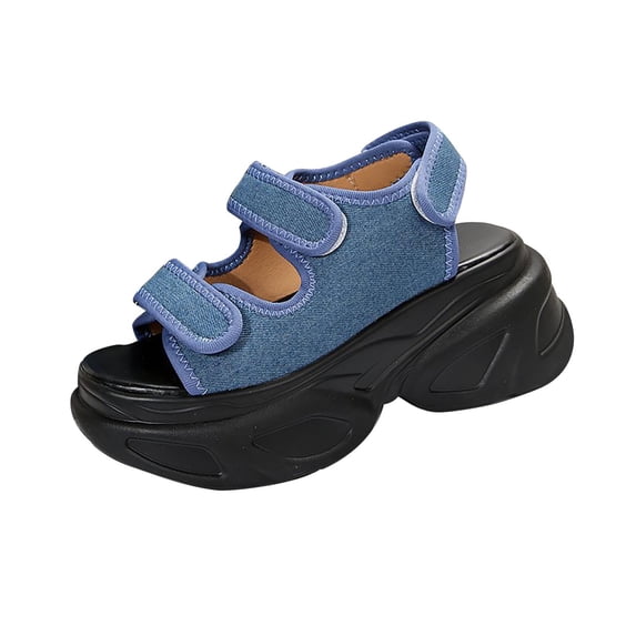 Sandals Women Dressy Women's Sandals Ladies Sandals Women's Fashion Casual Spring And Summer Solid Color Comfortable Breathable Round Toe Open Toe Thick Bottom Wedge Heel Sandals Blue