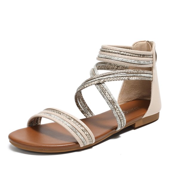 Sandals Women Dressy Women's Sandals Ladies Sandals Women's Fashion Casual Style Style Soft Bottom Flat Beach Shoes Roman Sandals Beige