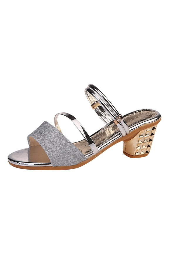 Sandals Women Fashion Rhinestone Strap Shining Pumps Sandals Casual Summer Party Wedding Outdoor Womens Sandals Silver Women Sandal
