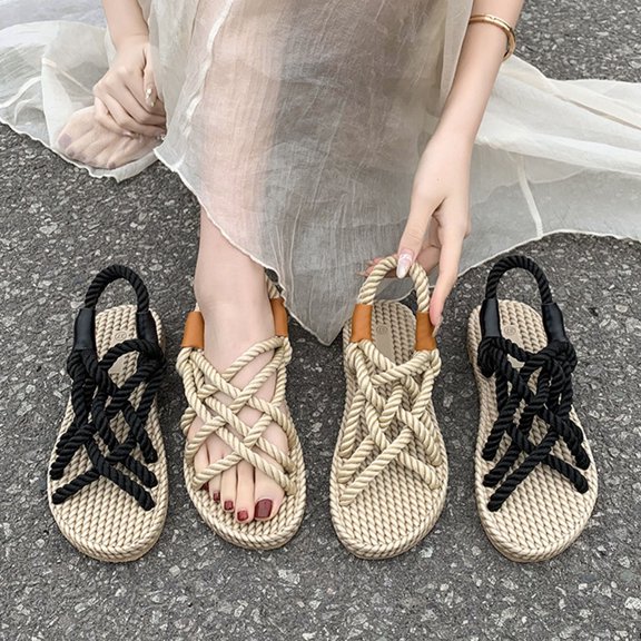 Sandals for Women Flat Heel Open Toe Summer Daily Shoes Fashion Casual Spring Summer Style Solid Color Rope Comfortable Breathable Round Toe Open Toe Flat Sandals