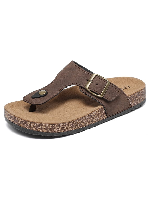 Flip Flops Women Men Unisex, Leather Thong Sandals with Genuine Cork Footbed, Non-Slip Open Toe Shoes for Beach Outdoor Vacation