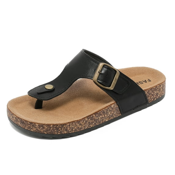 Sandals Women Leather Thong Slides, Flip Flops Men Genuine Cork Footbed, Beach Non-Slip Slippers, Flip-Flops Shoes Outdoor Vacation Footwear