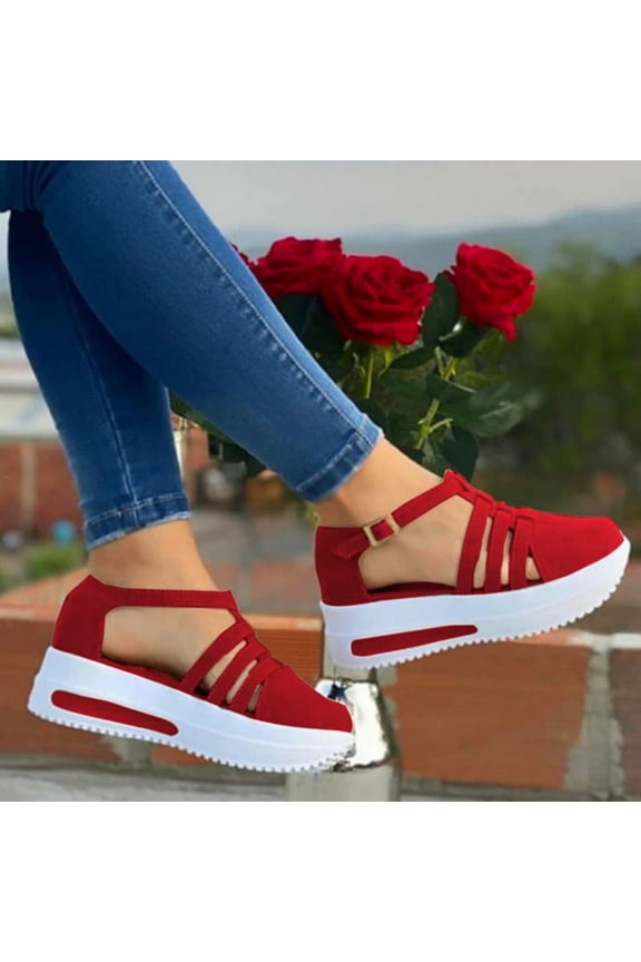 Sandals Women Platform Wedge Heels Closed Toe Wedge Platform Sandals - Women's Strappy Sandals with Arch Support & Adjustable Buckle